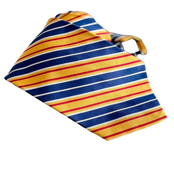Hickey Freeman 100% silk power striped tie necktie orange blue 4" w - Picture 6 of 6